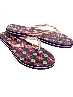 VERA Bradley flip flops, LG 9-10 Sun Valley red white stripe thong beach summer